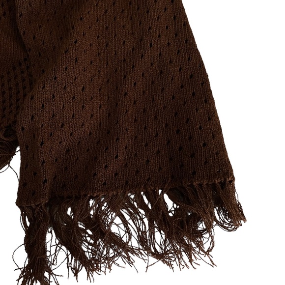 Fringed BoHo Y2K V-neck asymmetrical chevron knitted stripe brown sweater - Picture 4 of 10